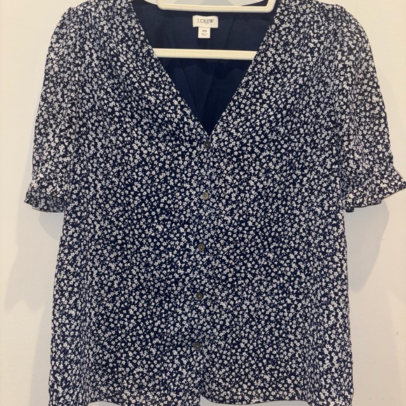 J. Crew Tops - J. Crew Navy and White Floral Blouse